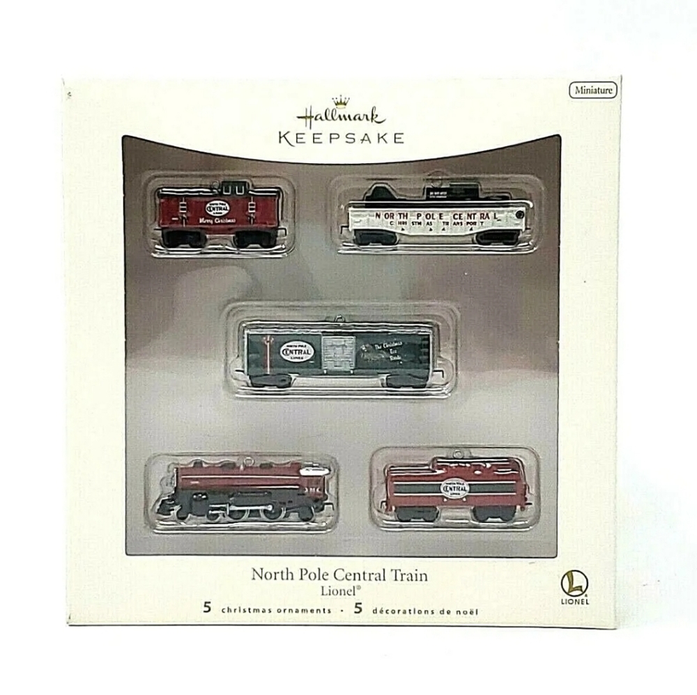 HALLMARK KEEPSAKE LIONEL NORTH POLE CENTRAL TRAIN 5 MINIATURE ORNAMENT SET
